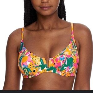NWT Anne Cole Sunshine Floral V-Wire Bikini Top w/pads and adjustable straps